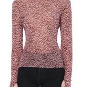 AFRM Women’s Sheer Pink Leopard Print Long Sleeve Mock Neck Top Size Medium